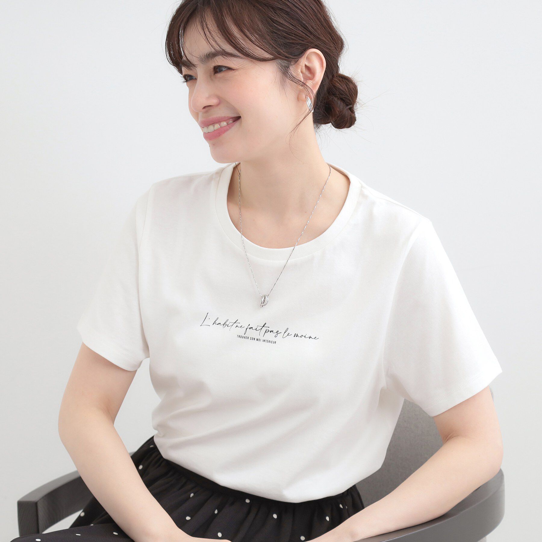 SHOO･LA･RUE「【S-LL/プチプラ/柄が選べる】上品プリントTシャツ」|Tシャツ・カットソー|ホワイト(201)