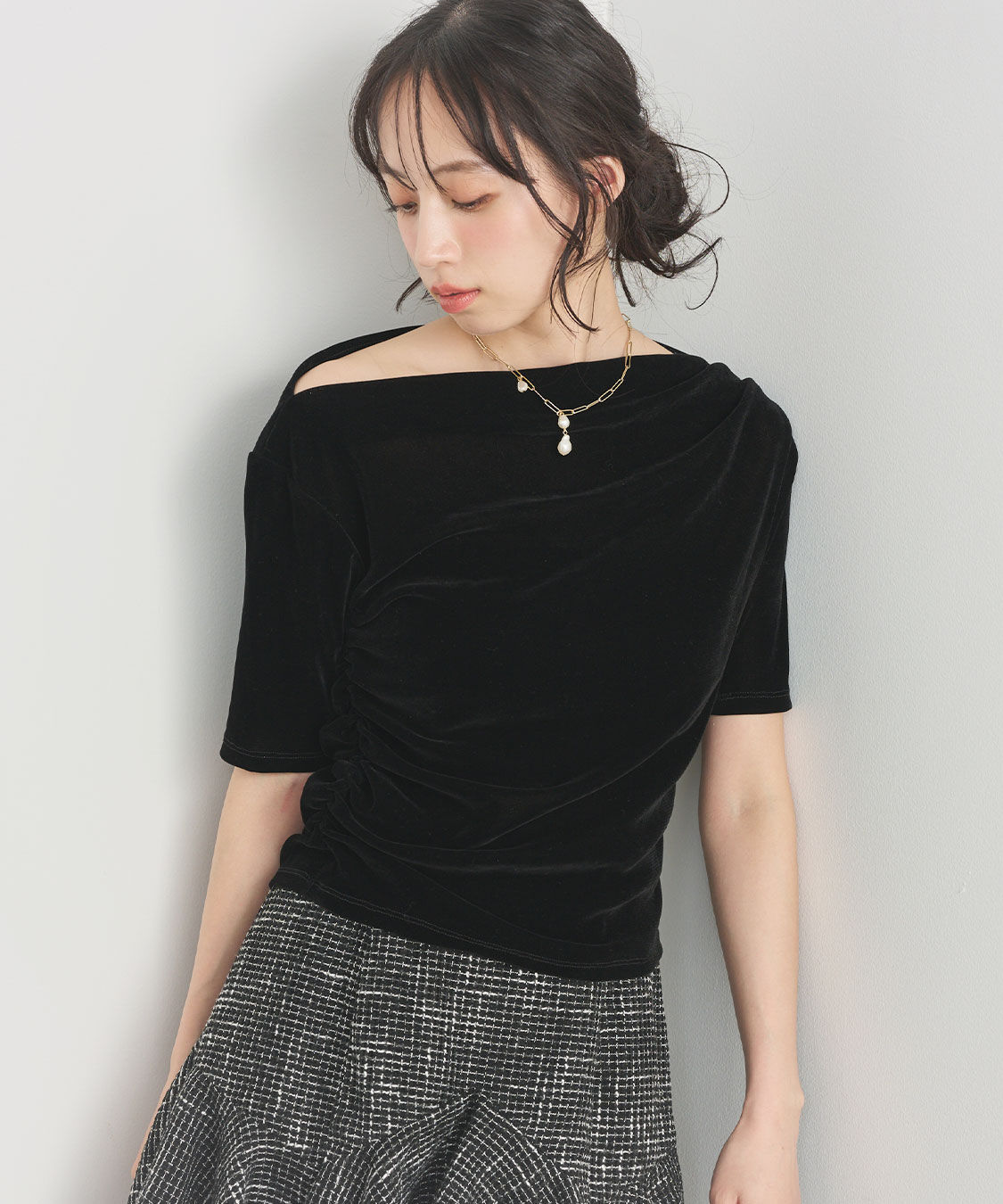 COCO DEAL「フロッキーチュールドレープトップス」|Tシャツ・カットソー|