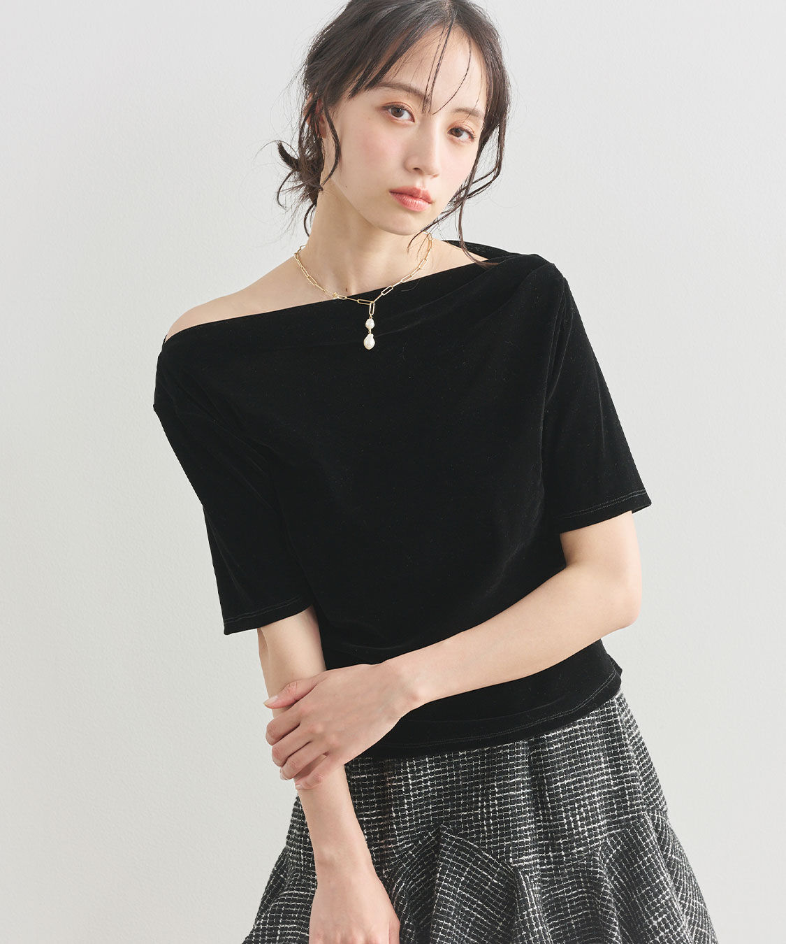 COCO DEAL「フロッキーチュールドレープトップス」|Tシャツ・カットソー|