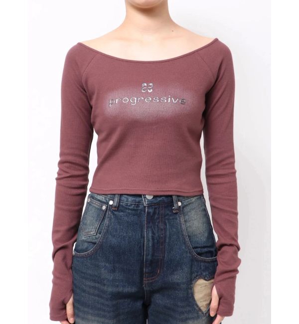 EMODA「ロゴクロップドロングスリーブTシャツ」|Tシャツ・カットソー|レッド