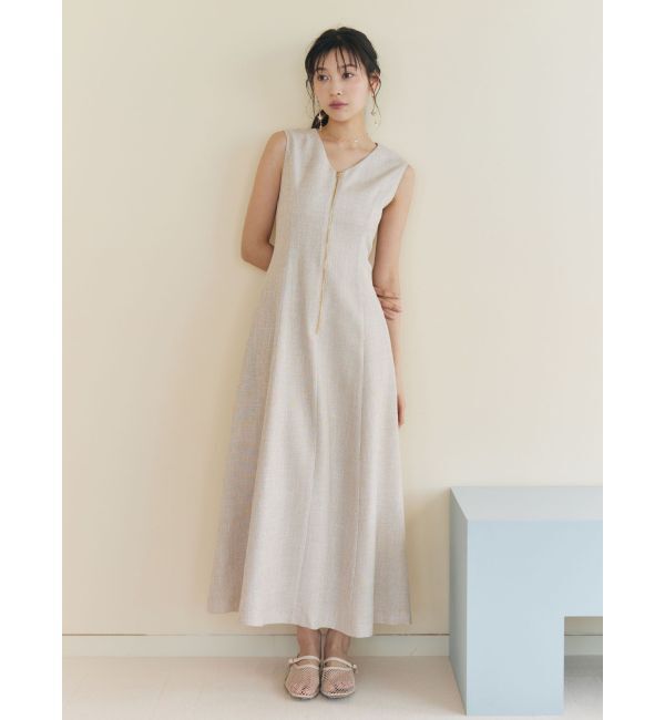 LAGUNAMOON「フロントZIPミックスカラーワンピース」|ワンピース|ベージュ