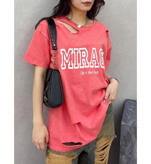 EVRIS「カットダメージBIG Tシャツ」|Tシャツ・カットソー|レッド