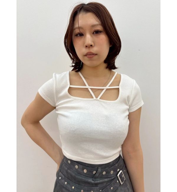 EVRIS「デコルテデザインショートトップス」|Tシャツ・カットソー|ホワイト