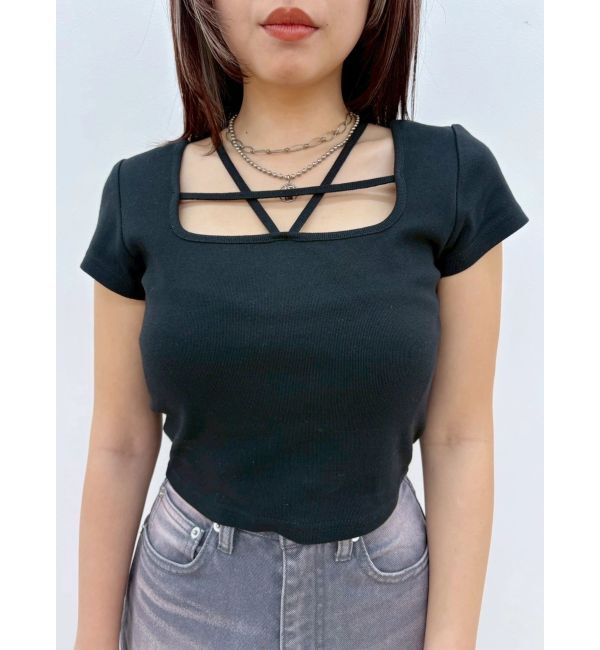 EVRIS「デコルテデザインショートトップス」|Tシャツ・カットソー|