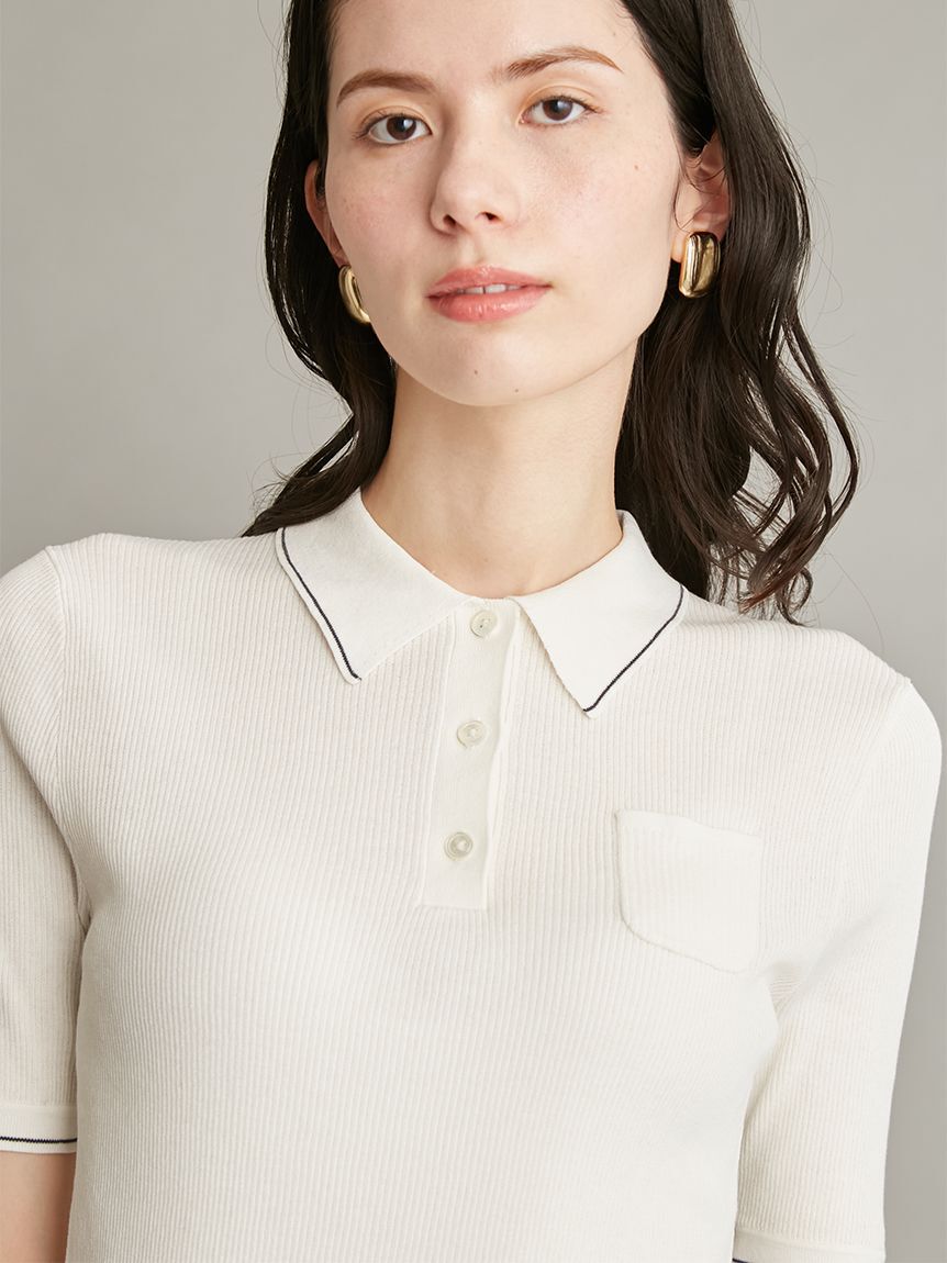Mila Owen「【WEB限定カラー】【ウォッシャブル】シアーリブポロニット」|ポロシャツ|