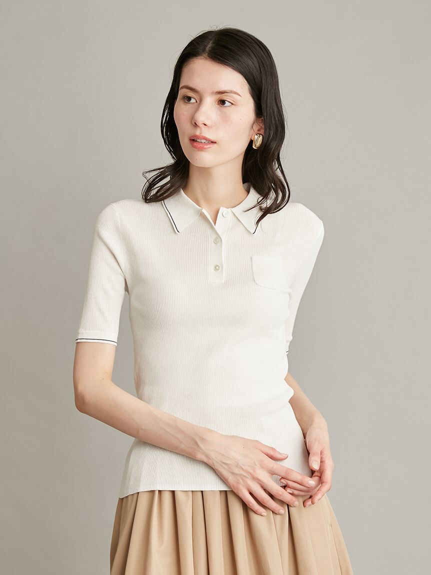 Mila Owen「【WEB限定カラー】【ウォッシャブル】シアーリブポロニット」|ポロシャツ|