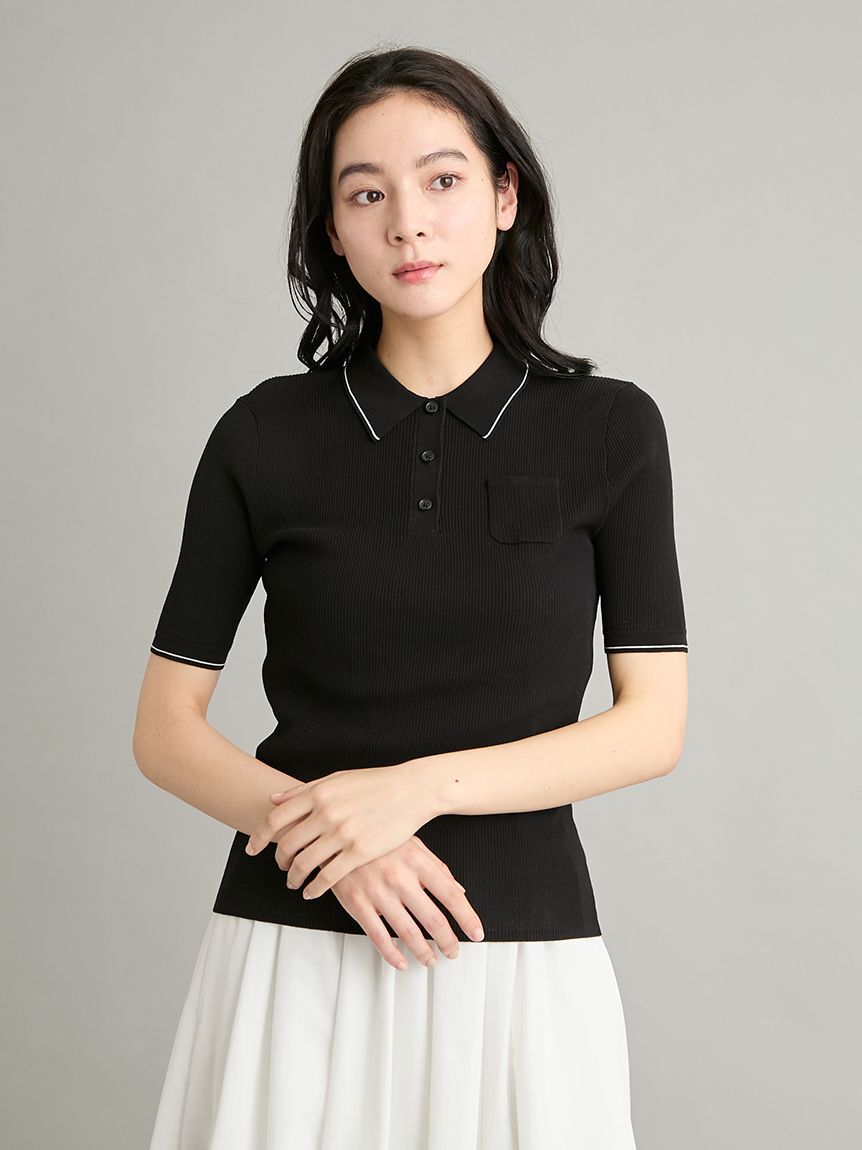 Mila Owen「【WEB限定カラー】【ウォッシャブル】シアーリブポロニット」|ポロシャツ|