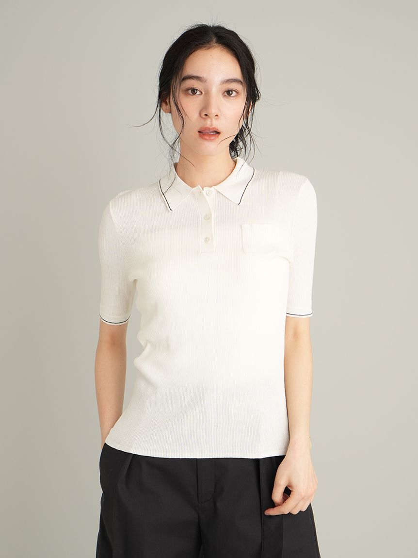 Mila Owen「【WEB限定カラー】【ウォッシャブル】シアーリブポロニット」|ポロシャツ|