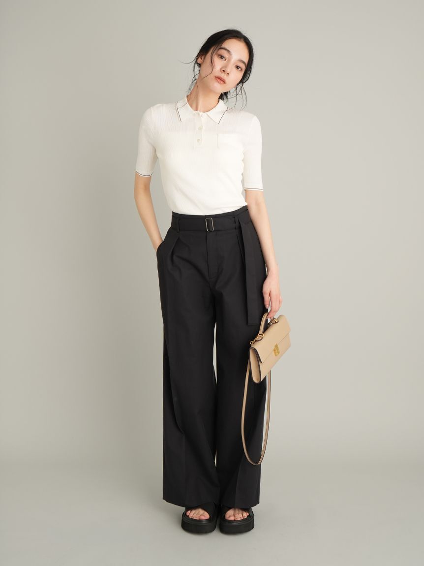 Mila Owen「【WEB限定カラー】【ウォッシャブル】シアーリブポロニット」|ポロシャツ|