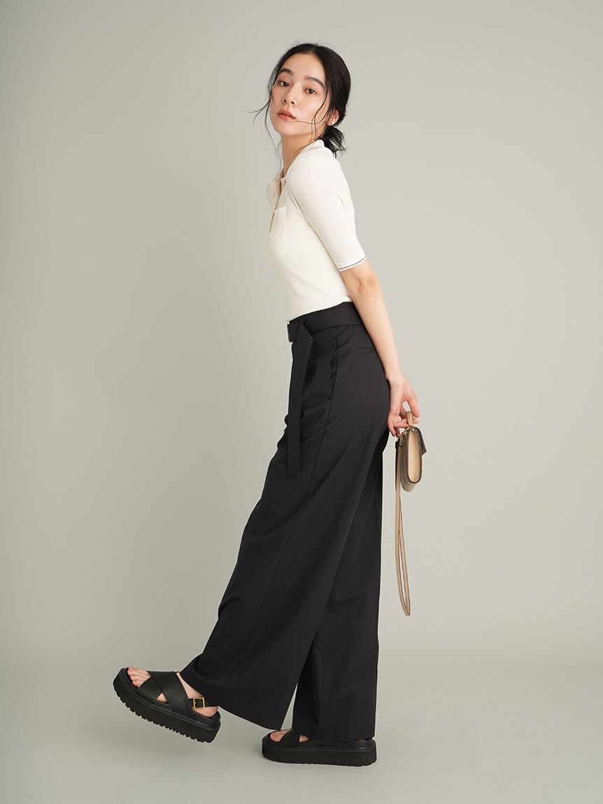 Mila Owen「【WEB限定カラー】【ウォッシャブル】シアーリブポロニット」|ポロシャツ|