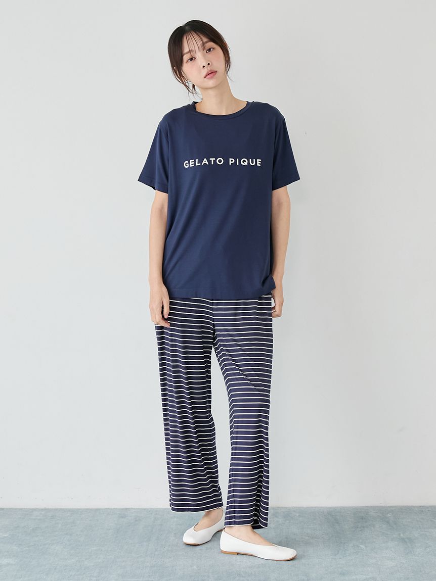 gelato pique「レーヨンロゴTシャツ&ボーダーロングパンツセット」|ルームウェア|