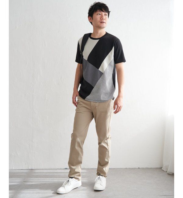 ikka「【親子おそろい】ブロックスポンチ斜め切り替えTシャツ」|Tシャツ・カットソー|