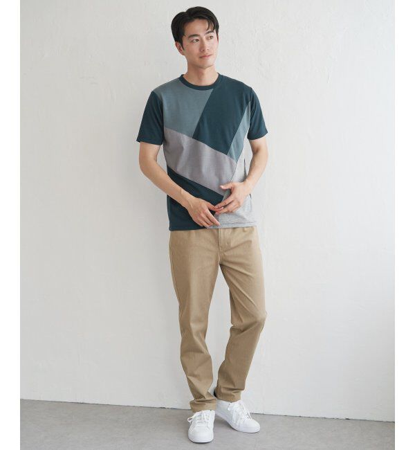 ikka「【親子おそろい】ブロックスポンチ斜め切り替えTシャツ」|Tシャツ・カットソー|