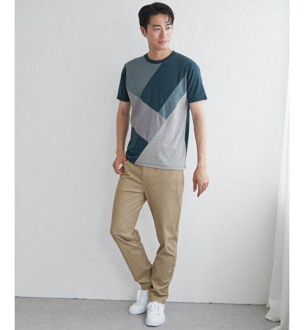 ikka「【親子おそろい】ブロックスポンチ斜め切り替えTシャツ」|Tシャツ・カットソー|