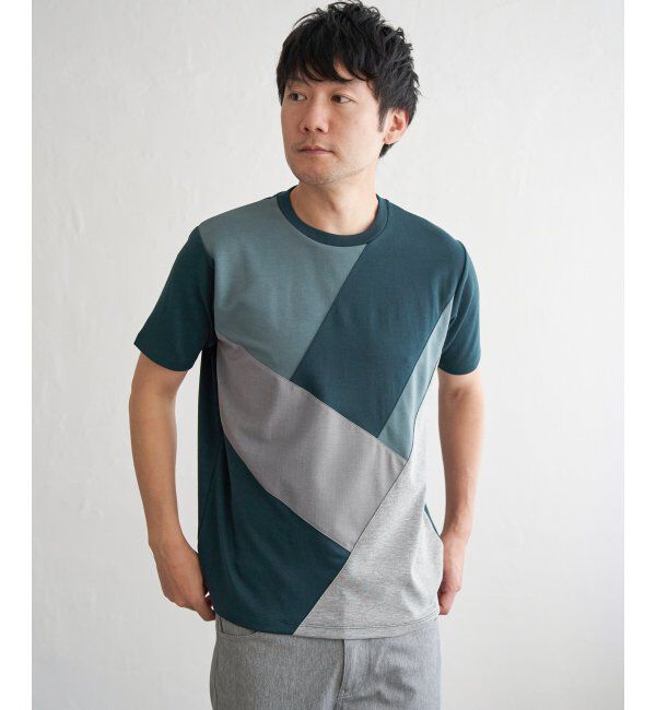 ikka「【親子おそろい】ブロックスポンチ斜め切り替えTシャツ」|Tシャツ・カットソー|