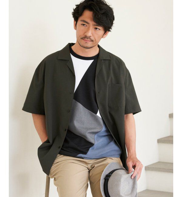 ikka「【親子おそろい】ブロックスポンチ斜め切り替えTシャツ」|Tシャツ・カットソー|