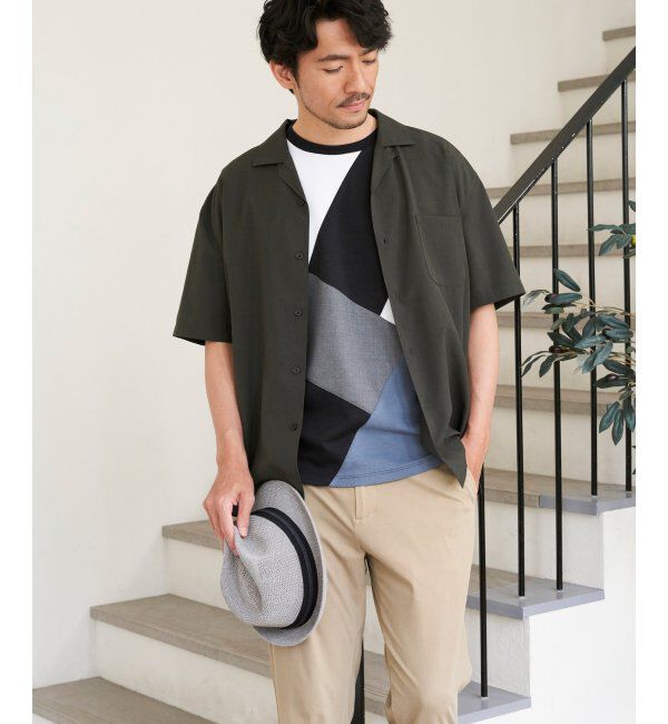 ikka「【親子おそろい】ブロックスポンチ斜め切り替えTシャツ」|Tシャツ・カットソー|