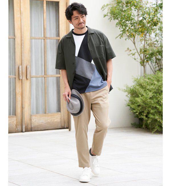 ikka「【親子おそろい】ブロックスポンチ斜め切り替えTシャツ」|Tシャツ・カットソー|