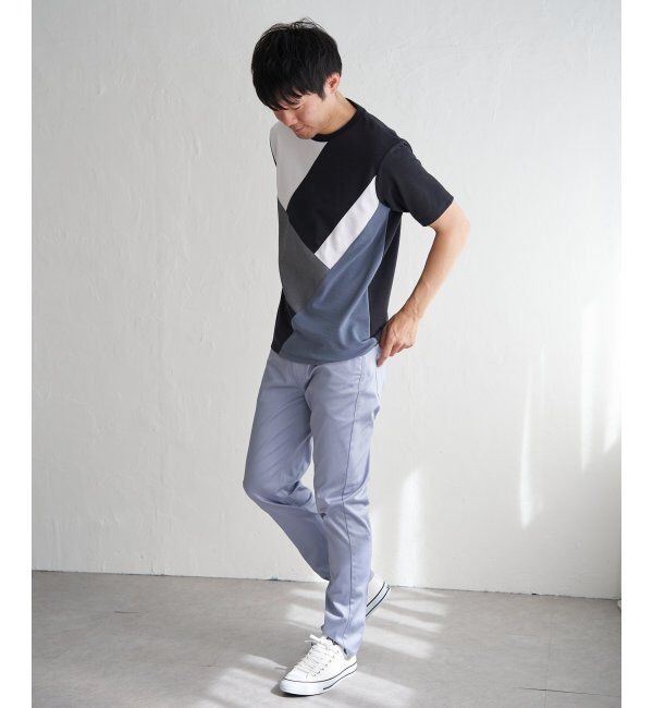 ikka「【親子おそろい】ブロックスポンチ斜め切り替えTシャツ」|Tシャツ・カットソー|