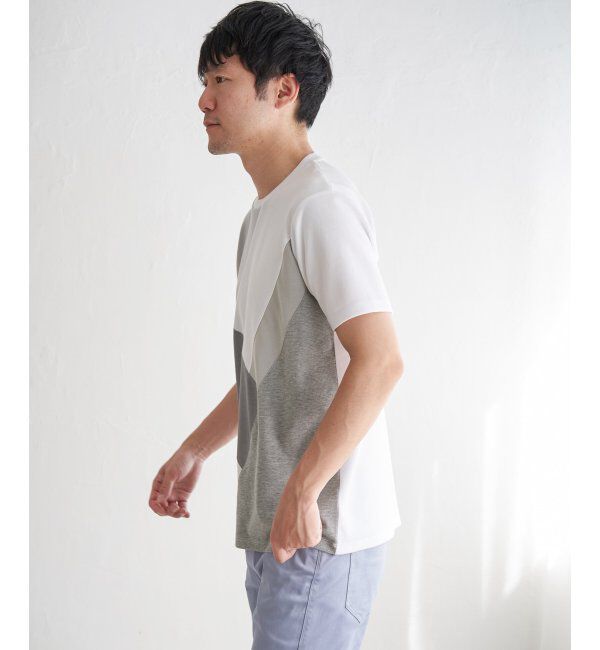 ikka「【親子おそろい】ブロックスポンチ斜め切り替えTシャツ」|Tシャツ・カットソー|