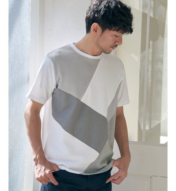 ikka「【親子おそろい】ブロックスポンチ斜め切り替えTシャツ」|Tシャツ・カットソー|