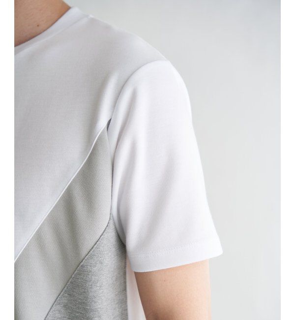 ikka「【親子おそろい】ブロックスポンチ斜め切り替えTシャツ」|Tシャツ・カットソー|