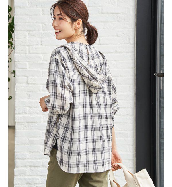 ikka「【接触冷感／UVカット】シアー7分袖フードシャツ」|シャツ・ブラウス|