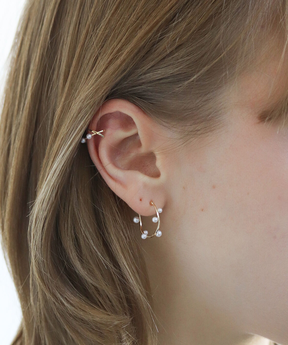  「パール リリー スナップ フープ ピアス| K10YG」|ピアス|