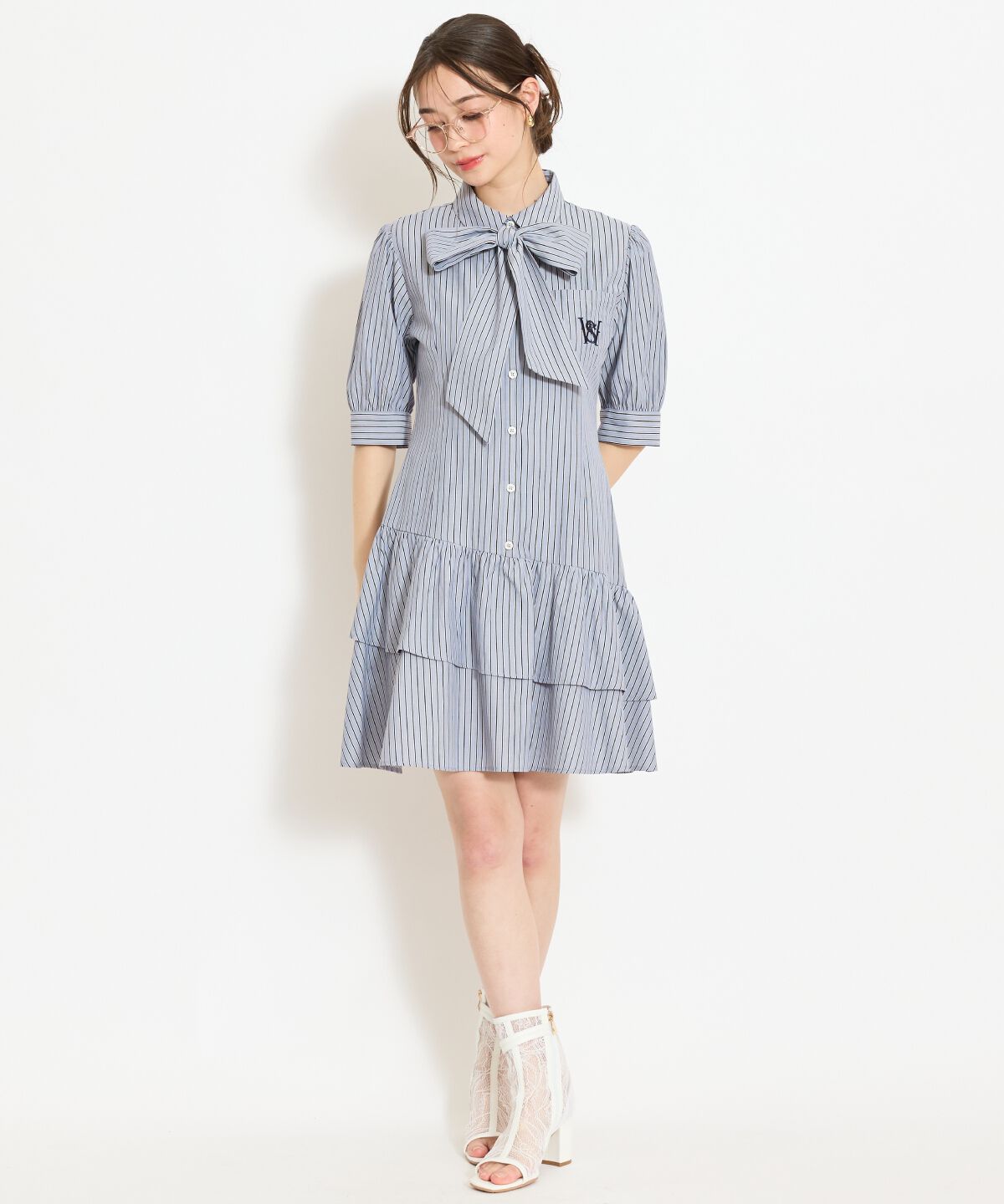 WILLSELECTION「ティアードフリルリボンタイシャツワンピース」|ワンピース|