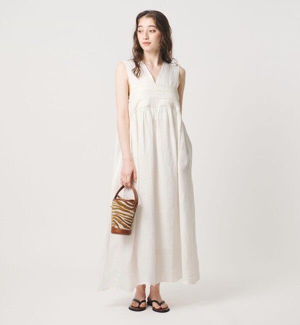 UNITED ARROWS「エンブロイダリー ノースリーブ ワンピース」|ワンピース|OFF WHITE