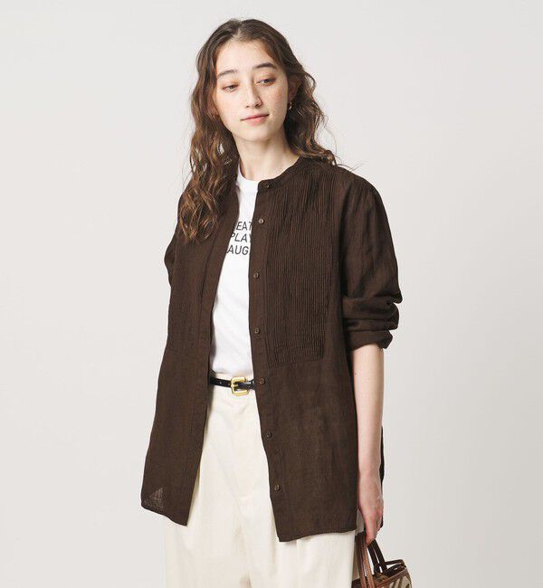 UNITED ARROWS「エンブロイダリー バンドカラー シャツ」|シャツ・ブラウス|