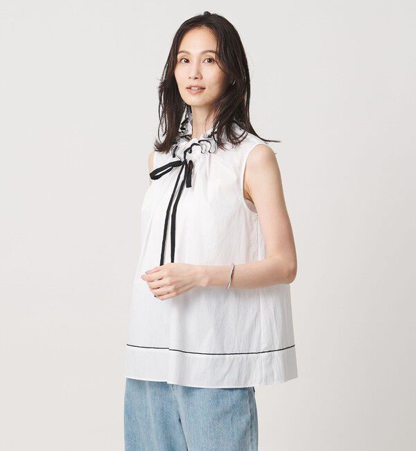 UNITED ARROWS「スタンド フリル ノースリーブ ブラウス ‐ウォッシャブル‐」|シャツ・ブラウス|