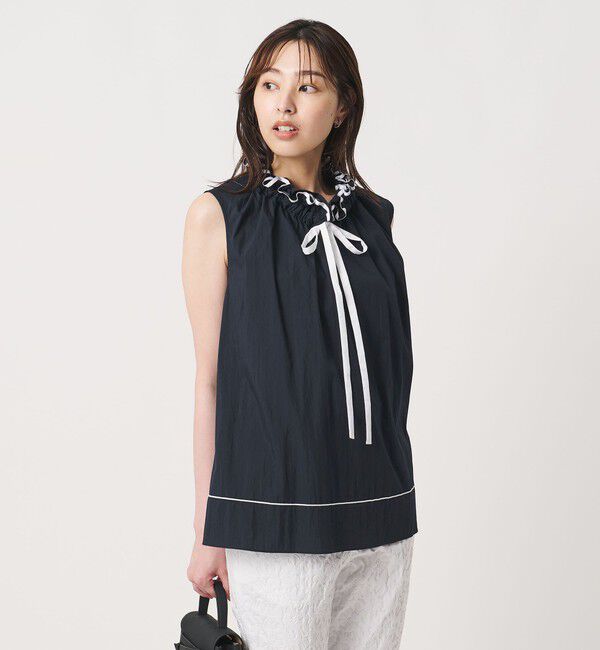 UNITED ARROWS「スタンド フリル ノースリーブ ブラウス ‐ウォッシャブル‐」|シャツ・ブラウス|