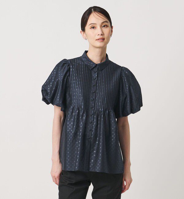 UNITED ARROWS「ドットエンボス ピンタック ブラウス ‐ウォッシャブル‐」|シャツ・ブラウス|NAVY