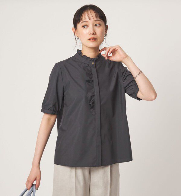 UNITED ARROWS green label relaxing「フリル ディテール ショートスリーブ ブラウス」|シャツ・ブラウス|DK.GRAY