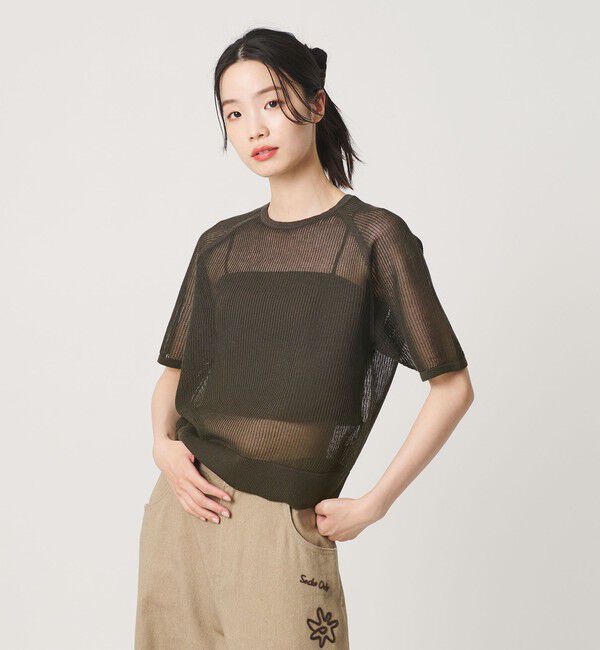 BEAUTY&YOUTH UNITED ARROWS「メッシュ ラグランスリーブ ニットプルオーバー ウォッシャブル」|ニット・セーター|OLIVE