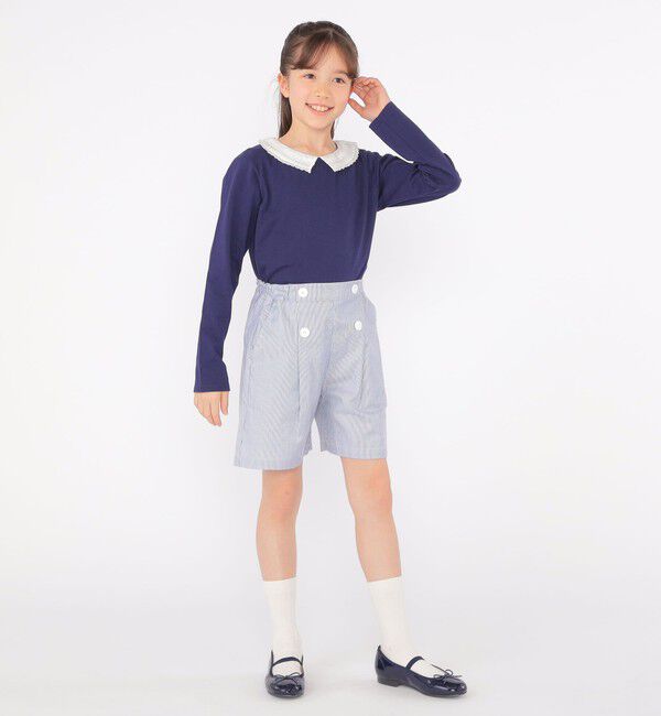 SHIPS KIDS「SHIPS KIDS:140～150cm / レース カラー 長袖 TEE」|Tシャツ・カットソー|