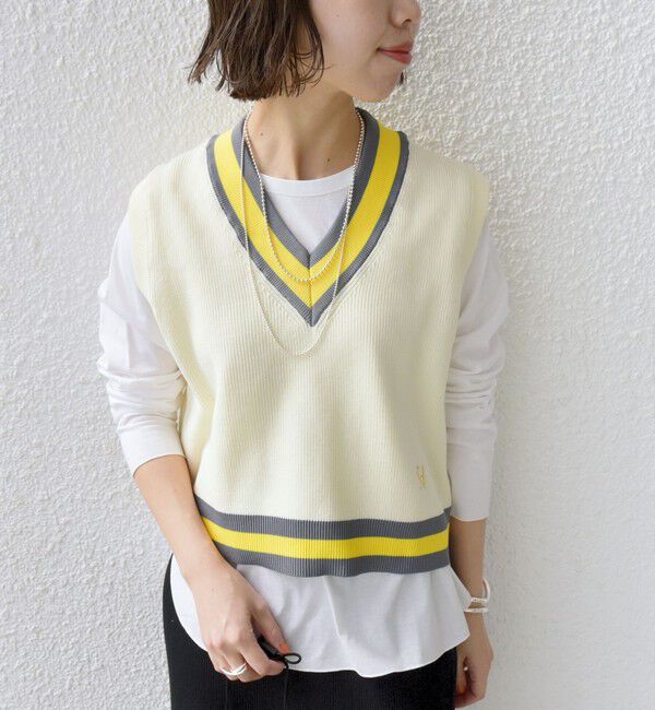 SHIPS for women「〈手洗い可能〉刺繍 チルデン ショート ベスト」|ベスト・ジレ|