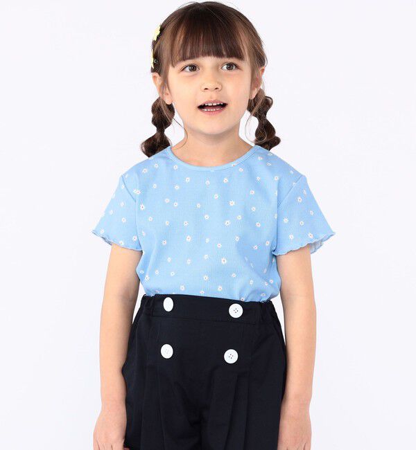 SHIPS KIDS「SHIPS KIDS:100～130cm / フラワー テキスタイル 半袖 TEE」|Tシャツ・カットソー|ライトブルー