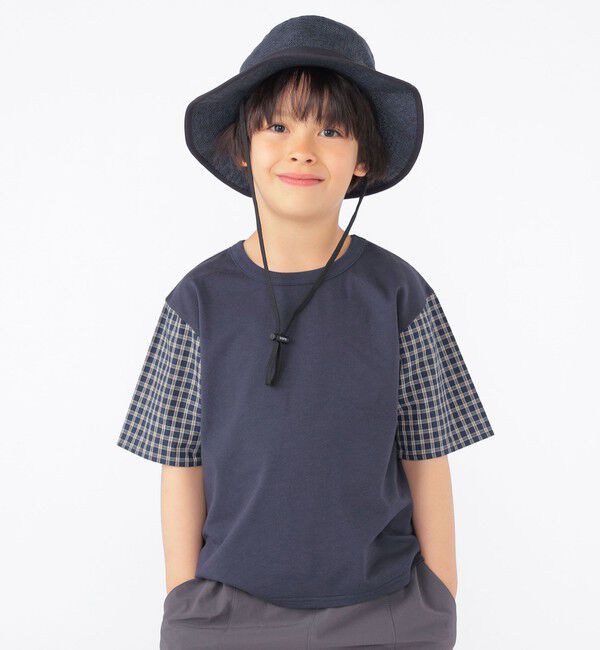 SHIPS KIDS「SHIPS KIDS:100～130cm / チェック 切替 半袖 TEE」|Tシャツ・カットソー|