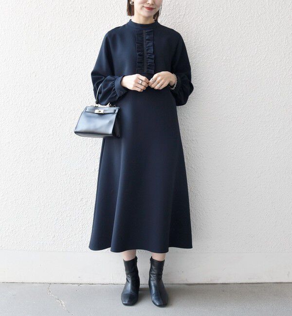 SHIPS any「SHIPS any:〈洗濯機可能〉ダブルクロス フリル パフ スリーブ ワンピース［NAVY BLUE］」|ワンピース|