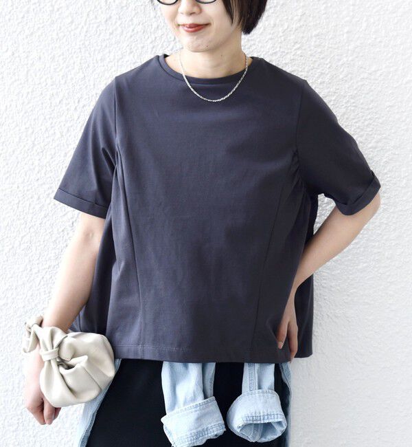 SHIPS for women「【WEB限定】〈接触冷感〉オーガニック コットン バック ギャザー トップス」|Tシャツ・カットソー|