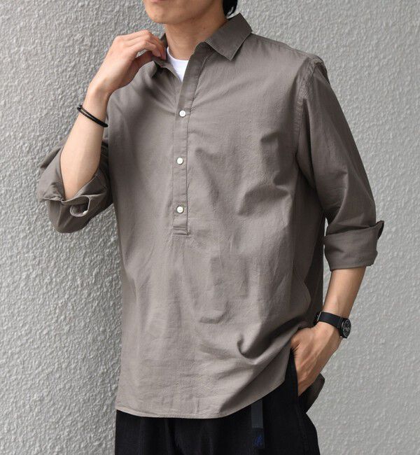 SHIPS any「SHIPS any:〈洗濯機可能〉コットン/リネン 7分袖 スキッパー プルオーバー シャツ 26SS◇」|シャツ・ブラウス|オリーブ