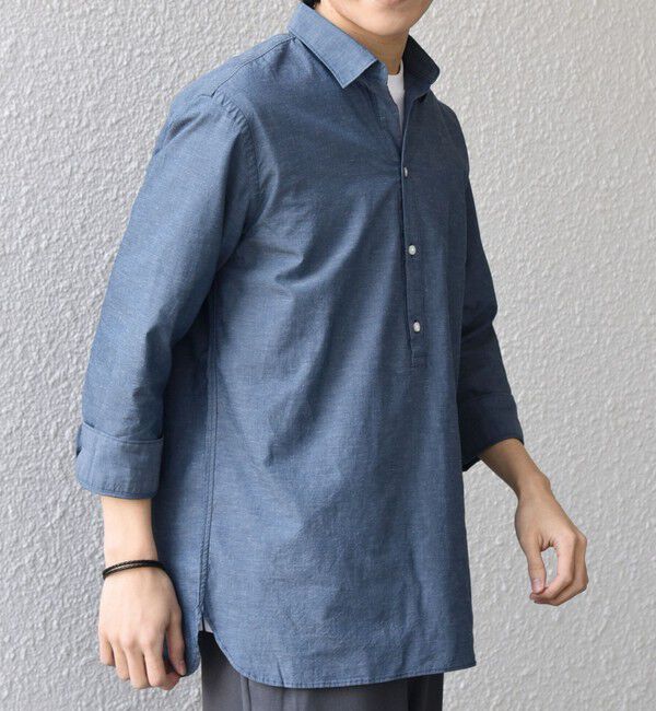 SHIPS any「SHIPS any:〈洗濯機可能〉コットン/リネン 7分袖 スキッパー プルオーバー シャツ 26SS◇」|シャツ・ブラウス|ブルー