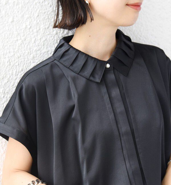 SHIPS for women「〈手洗い可能〉サテン 襟 タック デザイン ブラウス」|シャツ・ブラウス|
