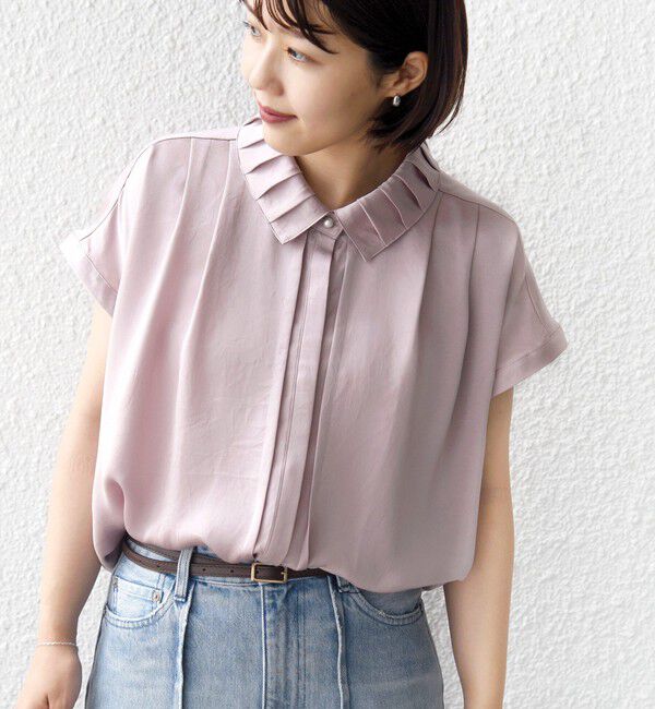 SHIPS for women「〈手洗い可能〉サテン 襟 タック デザイン ブラウス」|シャツ・ブラウス|ピンク系