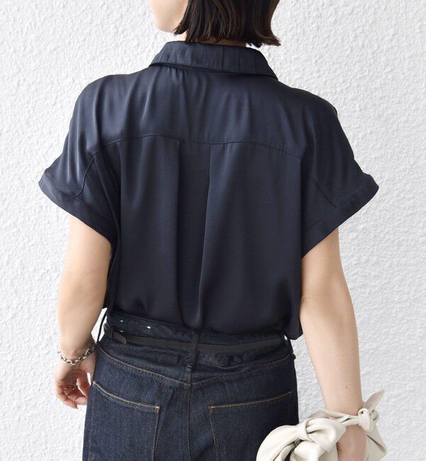 SHIPS for women「〈手洗い可能〉サテン 襟 タック デザイン ブラウス」|シャツ・ブラウス|
