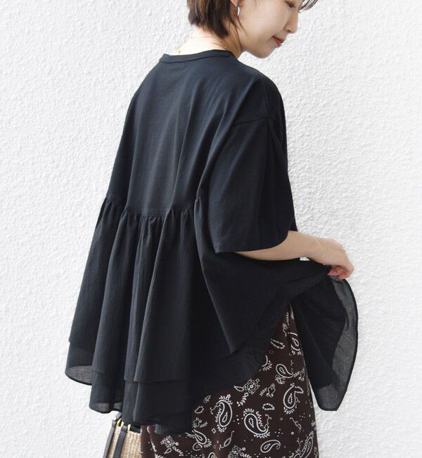 SHIPS for women「【WEB限定】〈手洗い可能〉ランダム ギャザー ドッキング TEE」|Tシャツ・カットソー|