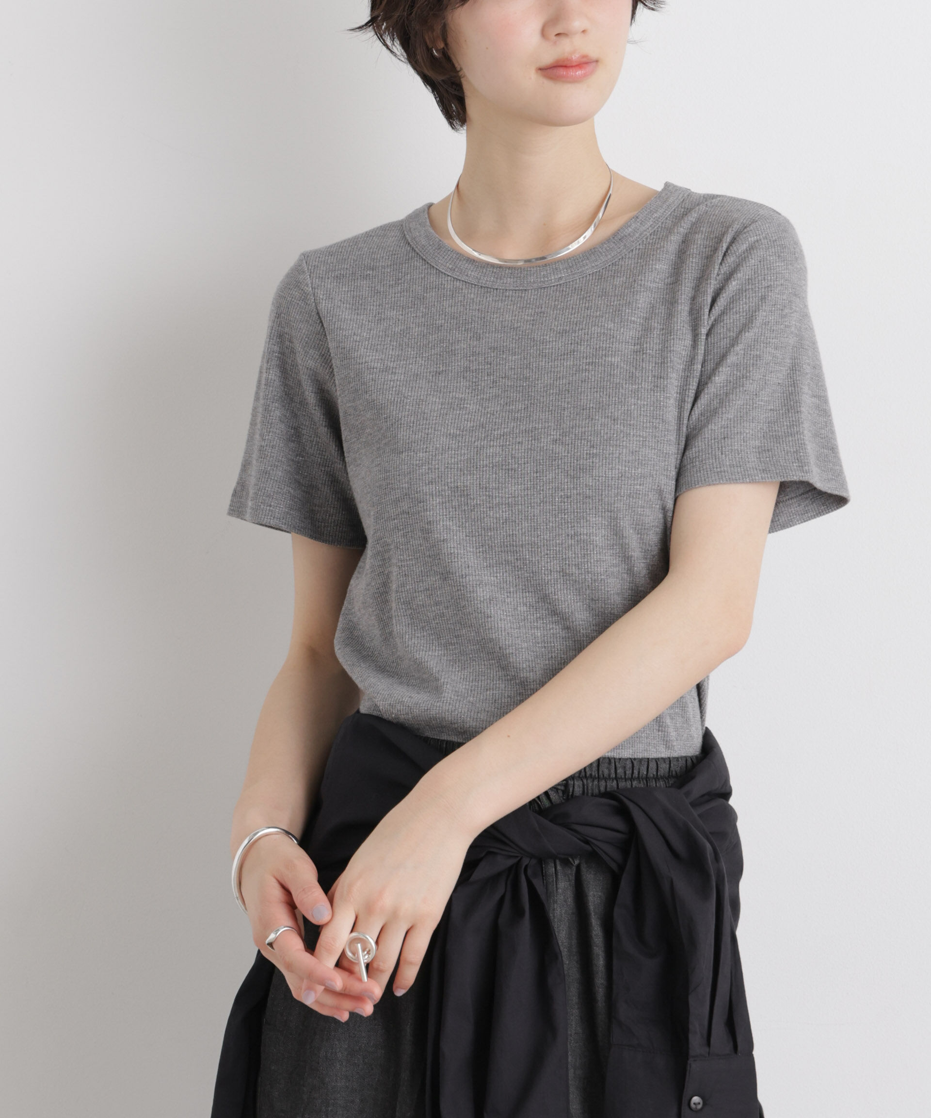 nano･universe「ラメリブカットクルーネックTシャツ」|Tシャツ・カットソー|