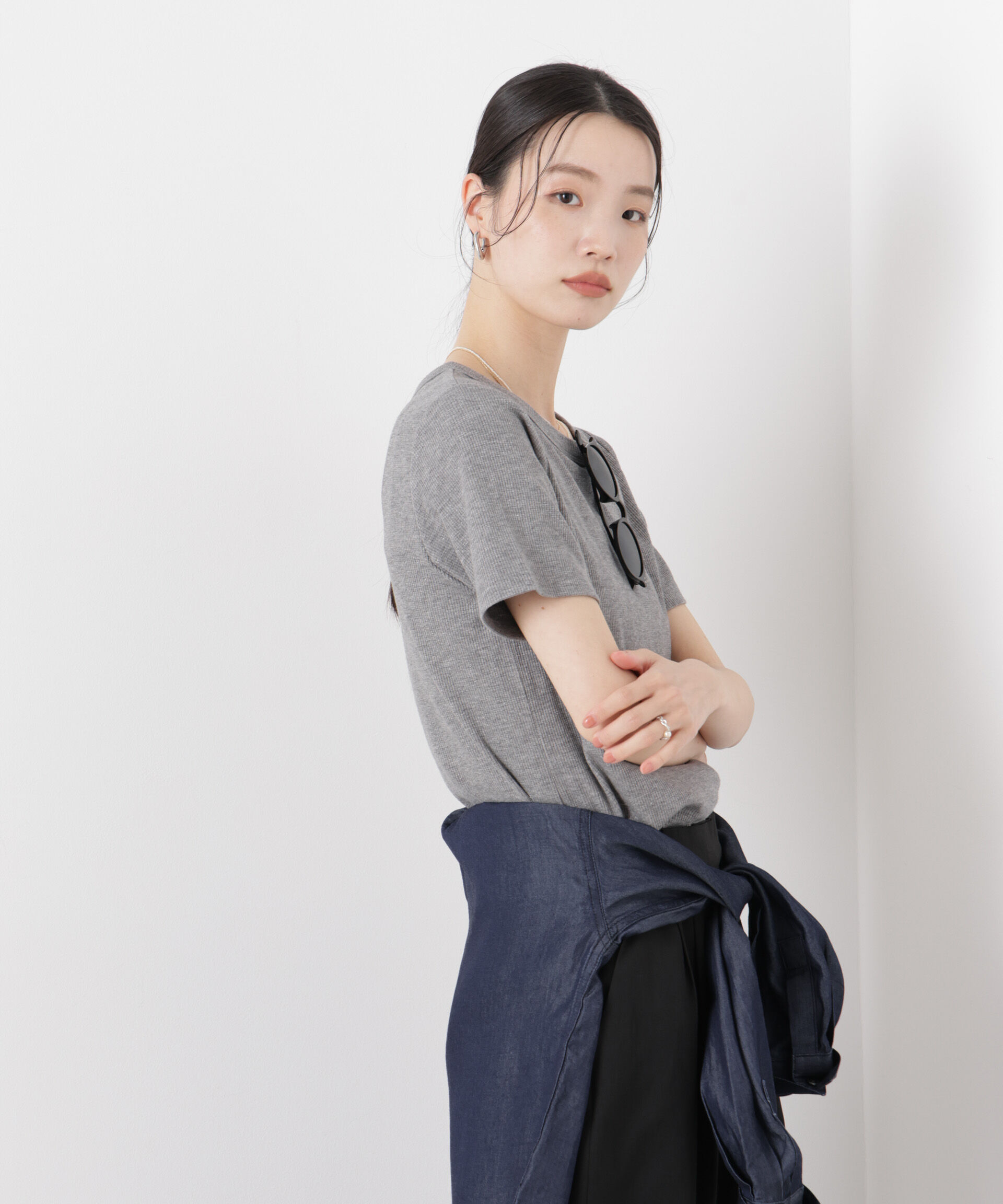 nano･universe「ラメリブカットクルーネックTシャツ」|Tシャツ・カットソー|